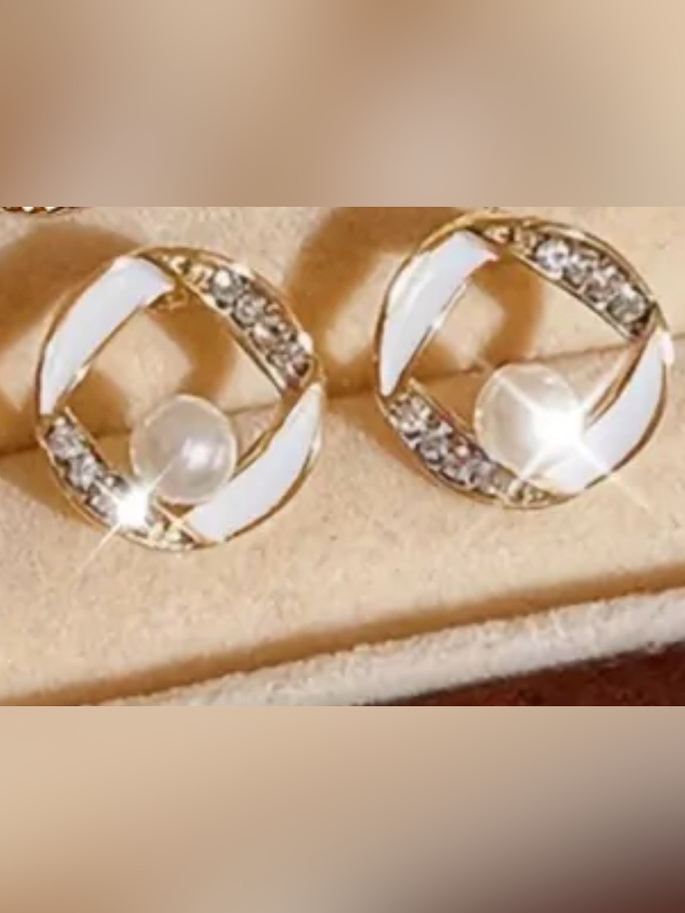 Gold and White Pearl Circle Stud Earrings - Women Jewelry